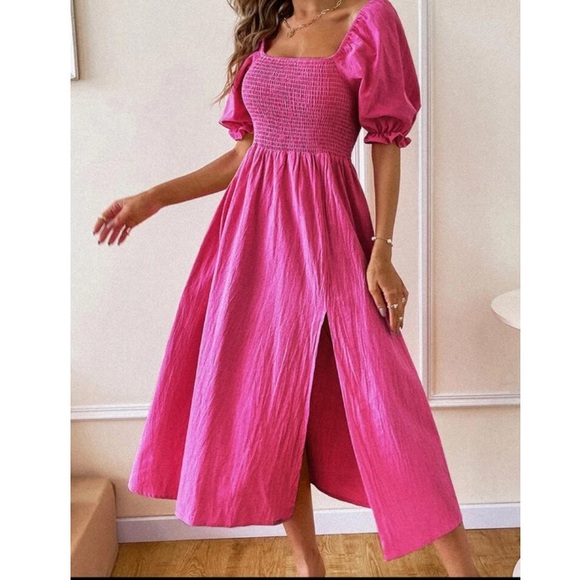 Shirred split hem A line dress - Picture 6 of 15